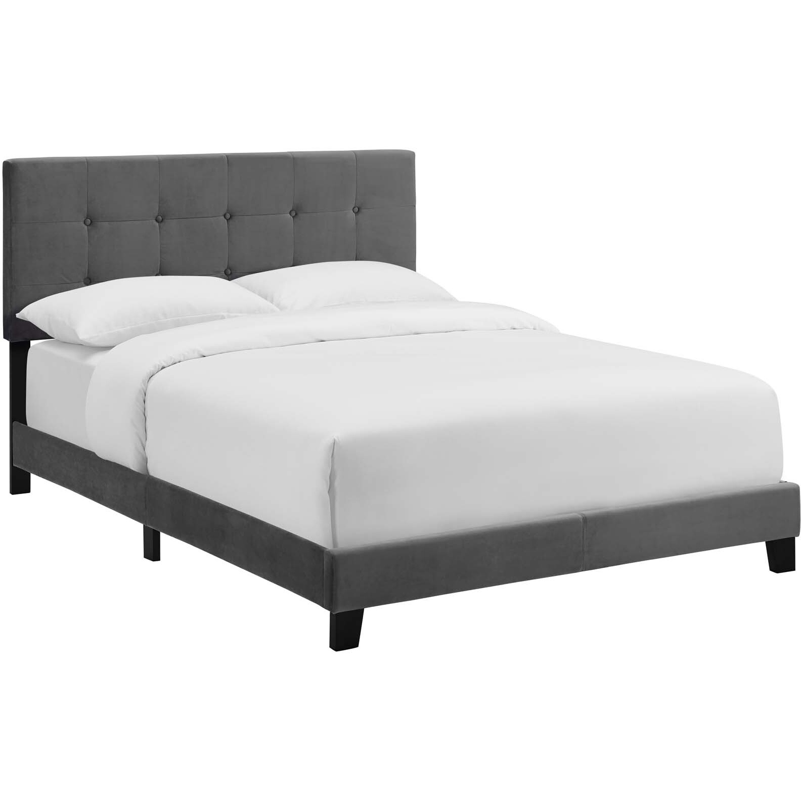 Amira Full Upholstered Velvet Bed - Gray