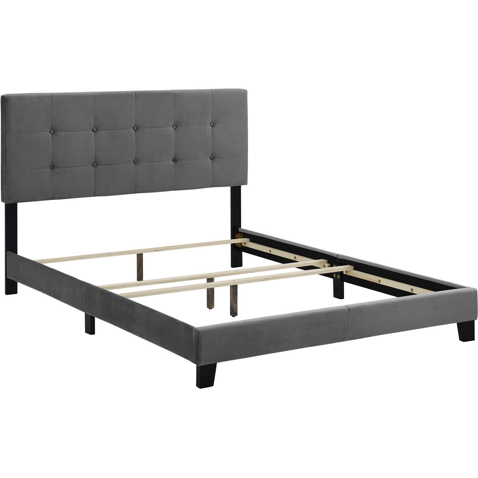 Amira Full Upholstered Velvet Bed - Gray