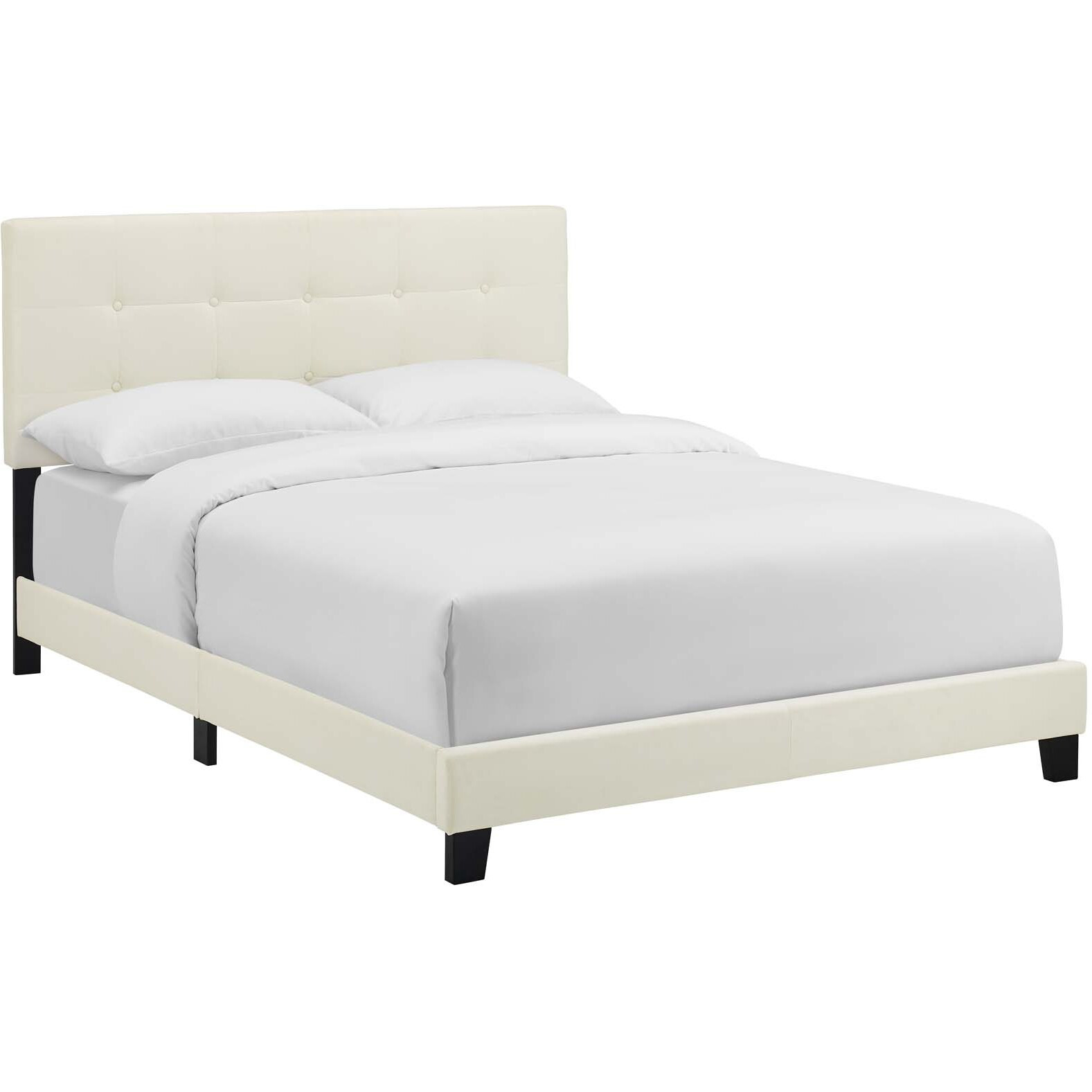 Amira Full Upholstered Velvet Bed - Ivory