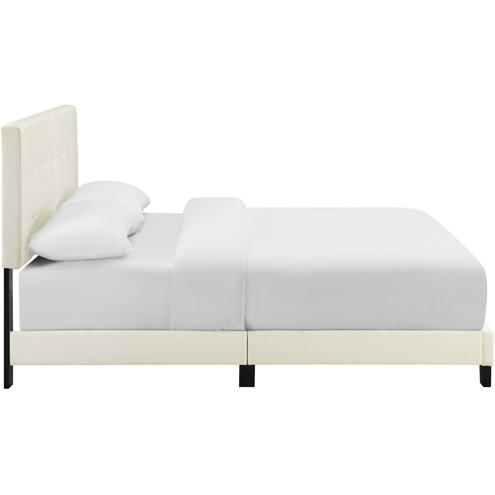Amira Full Upholstered Velvet Bed - Ivory
