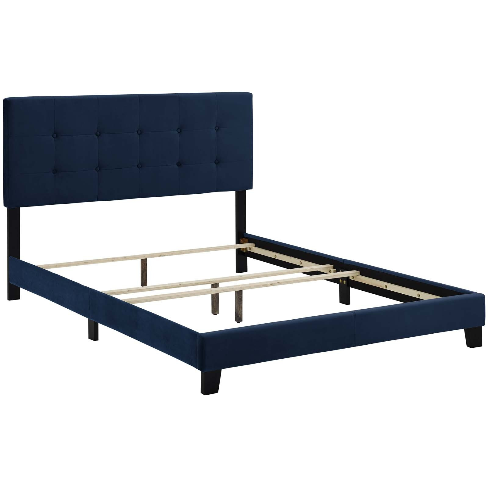 Amira Full Upholstered Velvet Bed - Midnight Blue