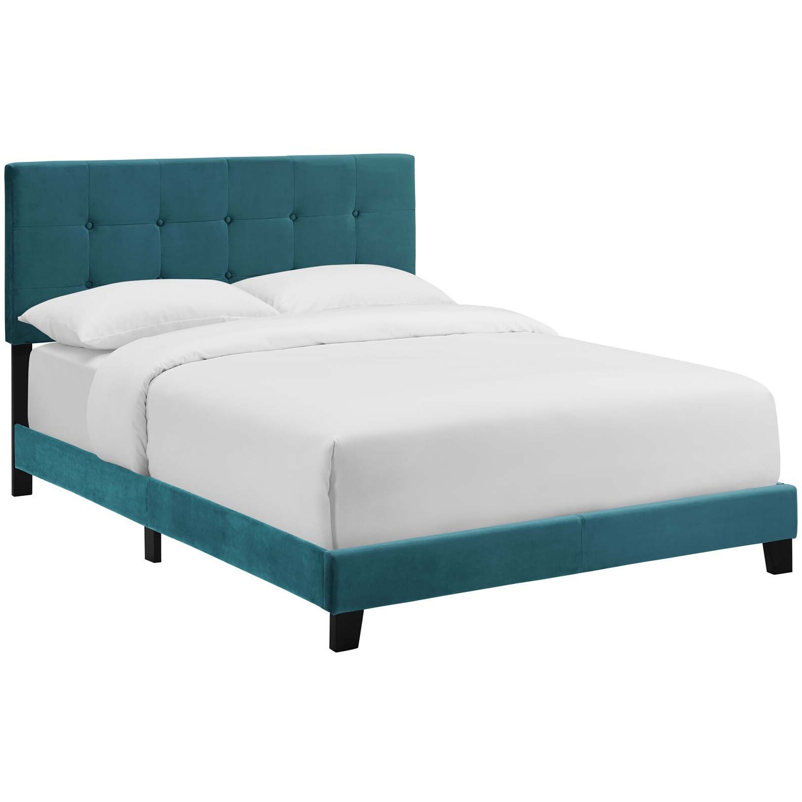 Amira Full Upholstered Velvet Bed - Sea Blue
