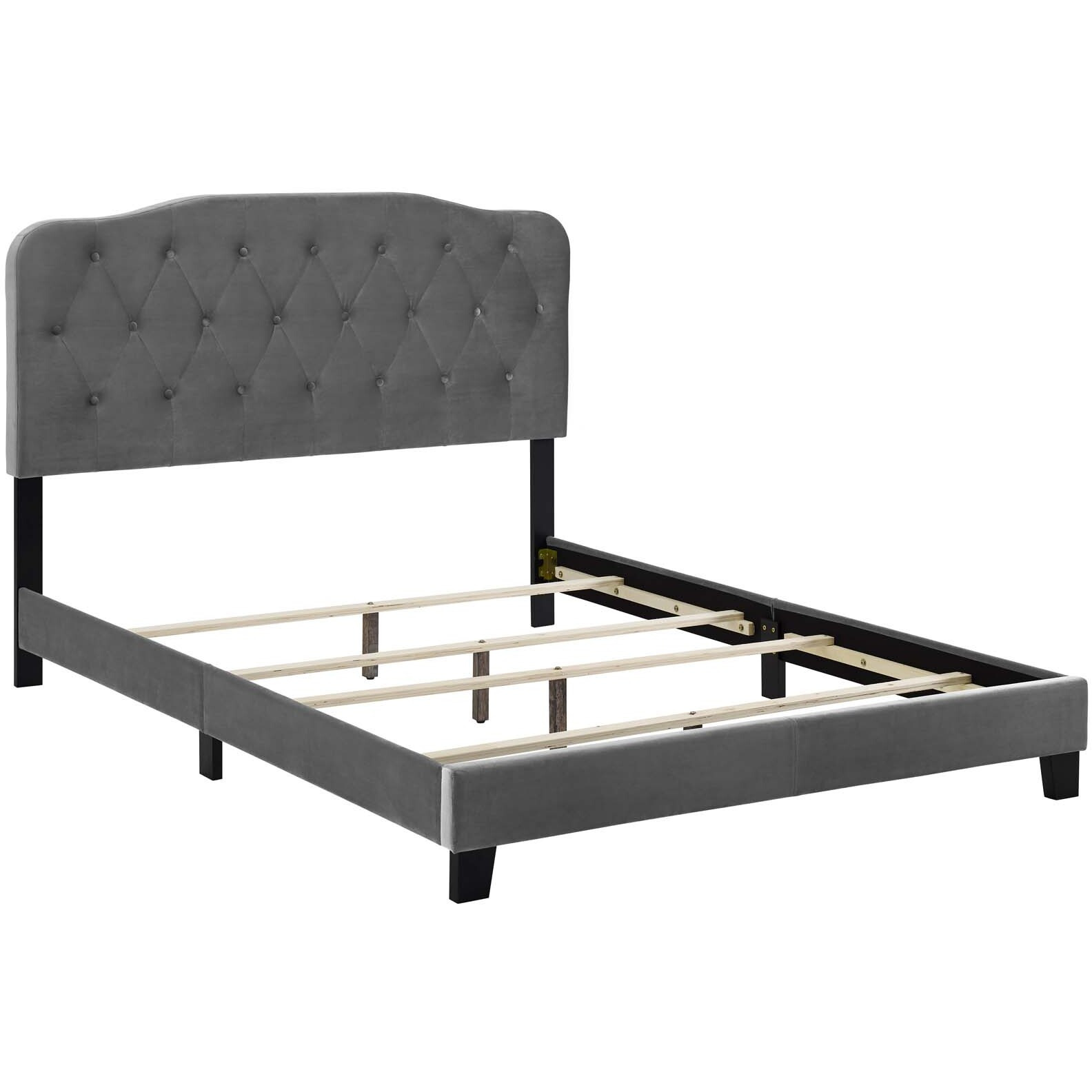 Amelia Queen Upholstered Velvet Bed - Gray