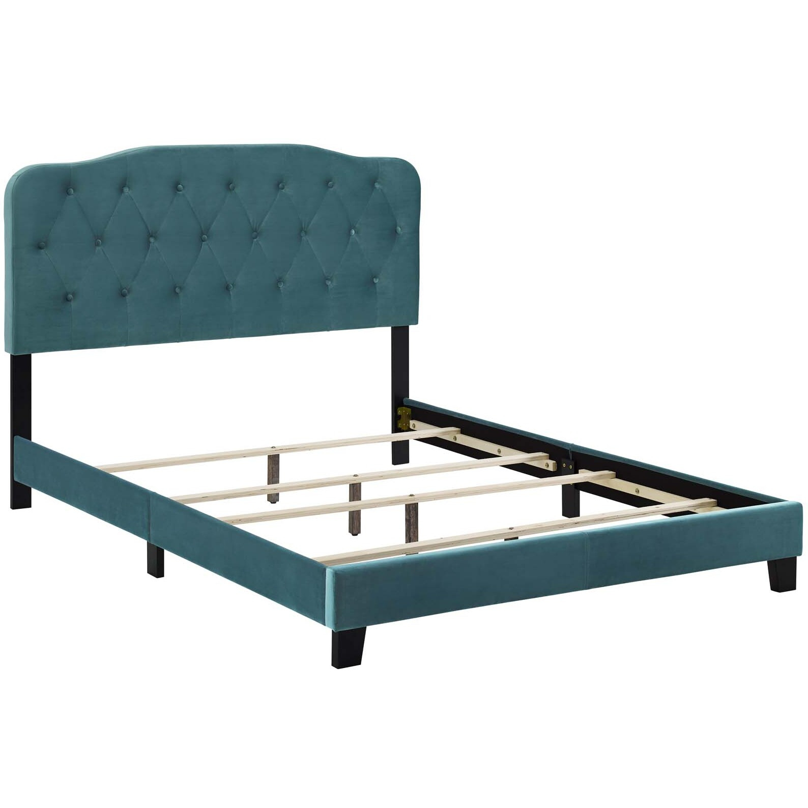 Amelia Queen Upholstered Velvet Bed - Sea Blue