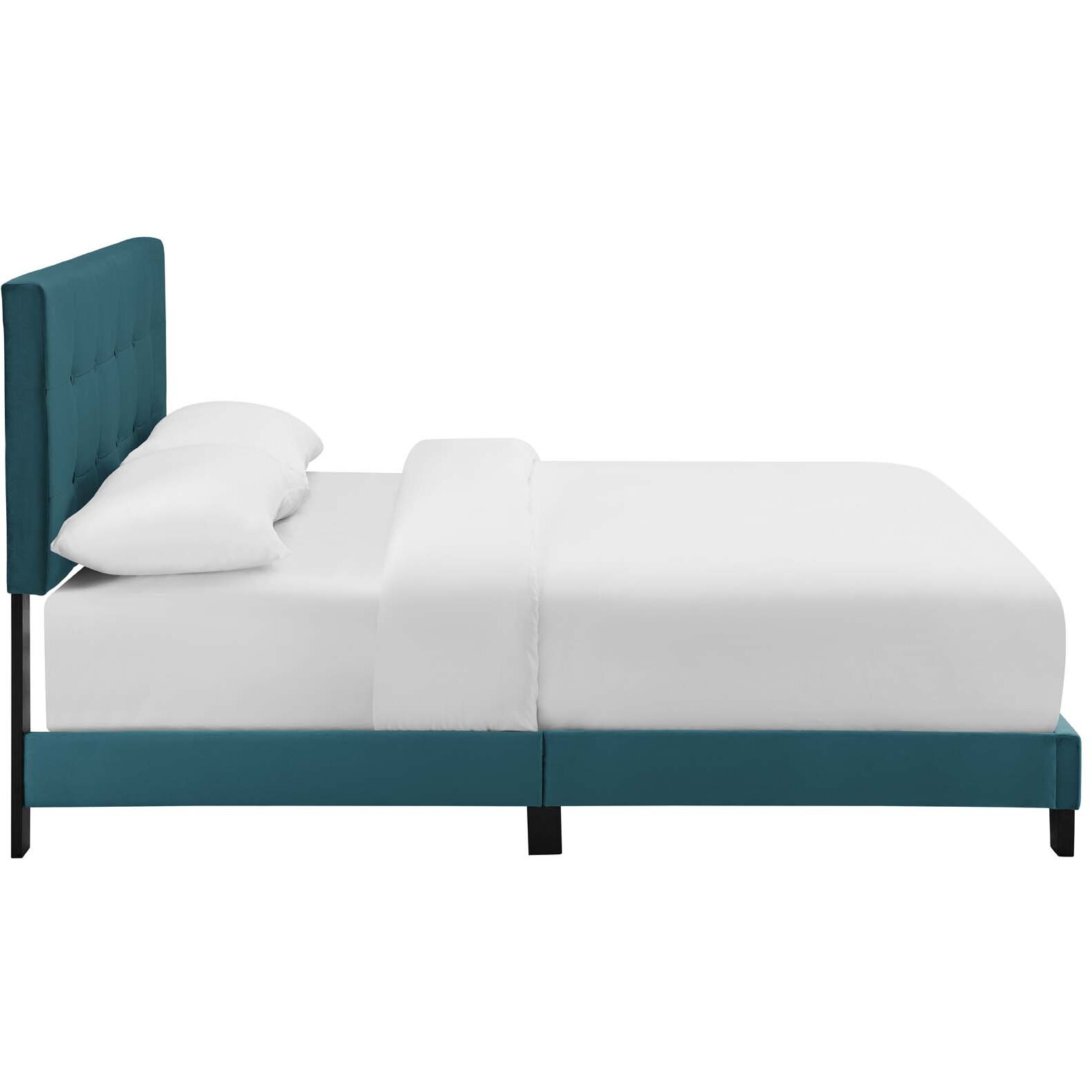 Amira Queen Upholstered Velvet Bed - Sea Blue
