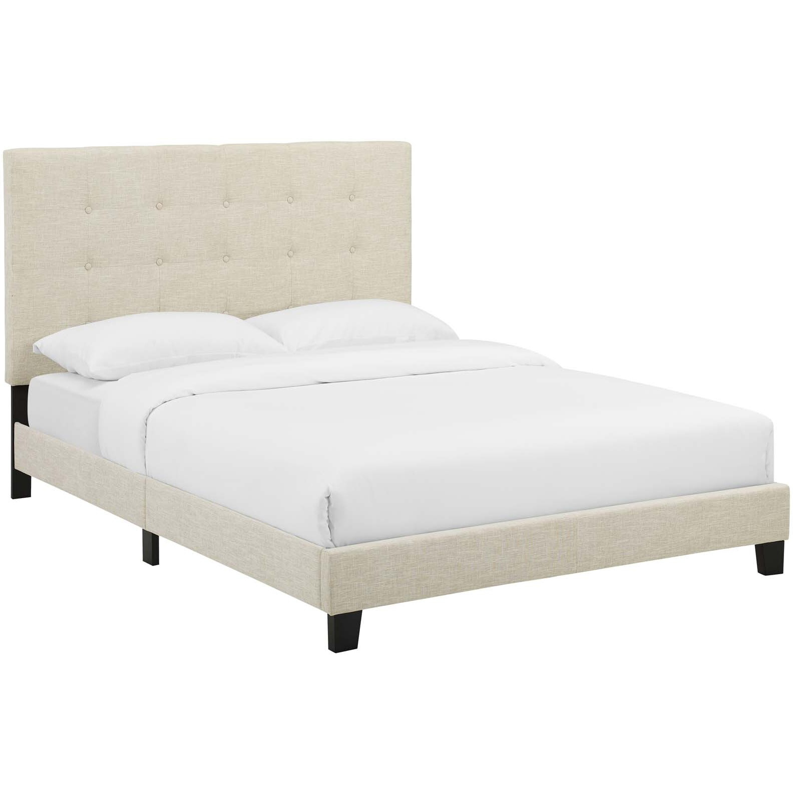 Melanie Full Tufted Button Upholstered Fabric Platform Bed - Beige