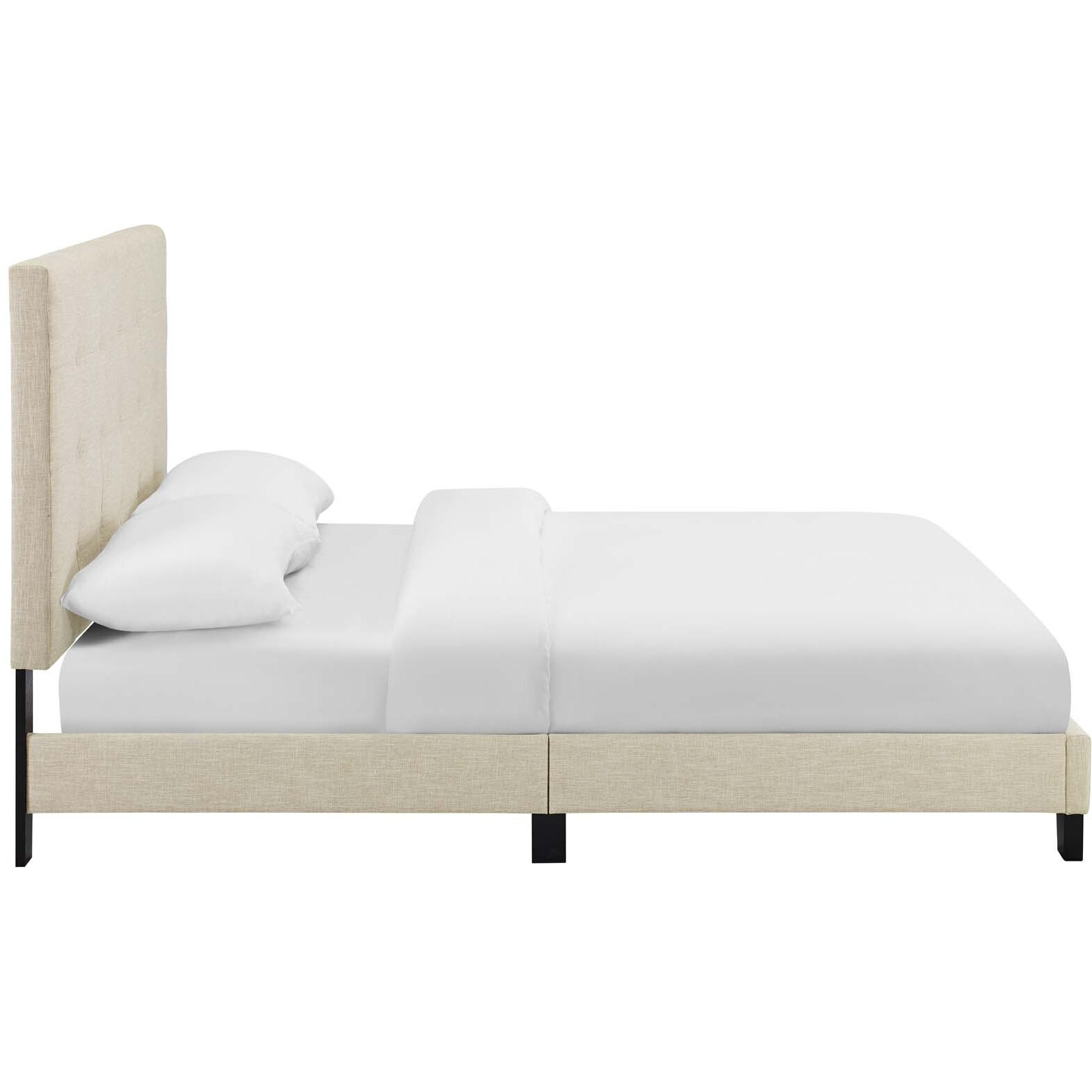 Melanie Full Tufted Button Upholstered Fabric Platform Bed - Beige