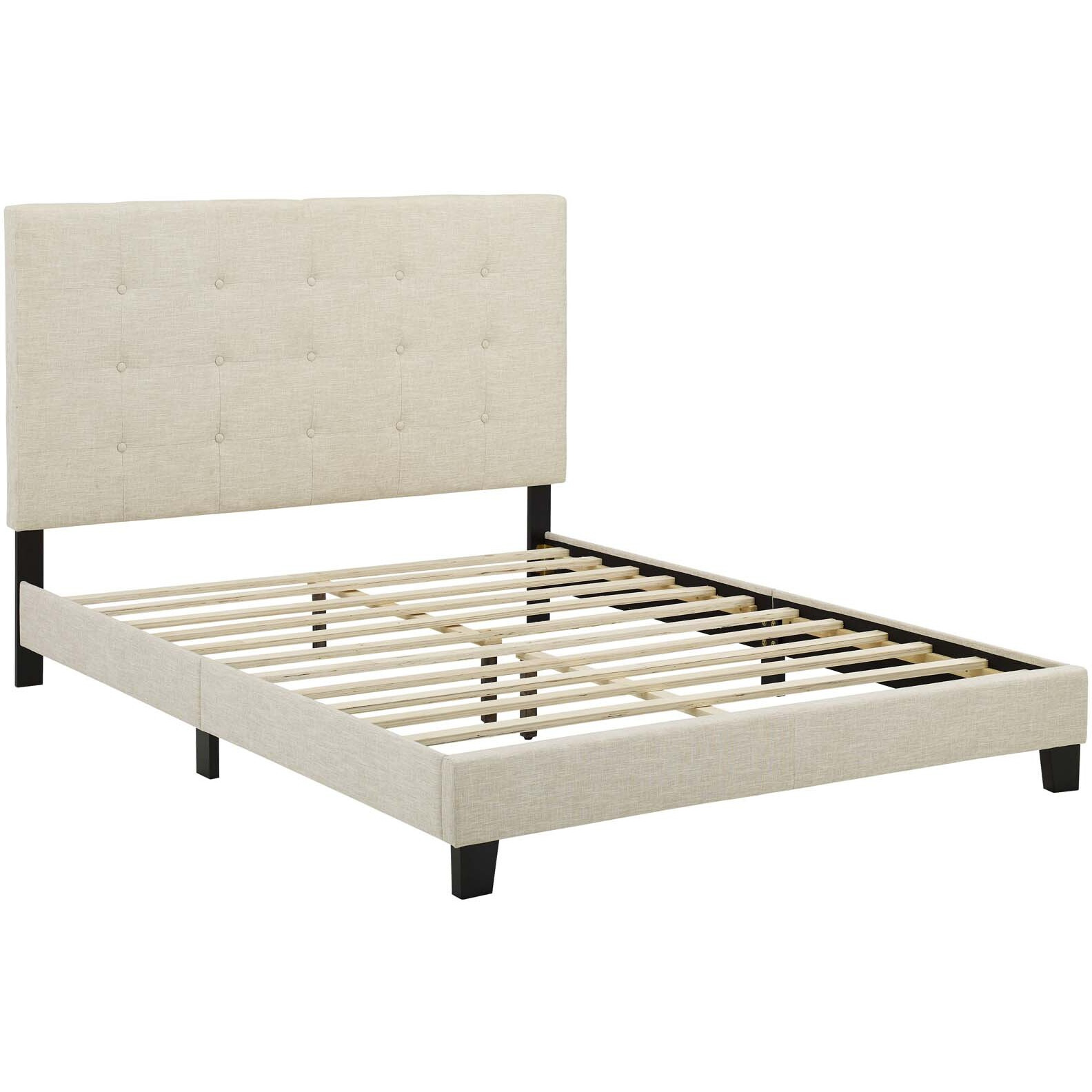 Melanie Full Tufted Button Upholstered Fabric Platform Bed - Beige