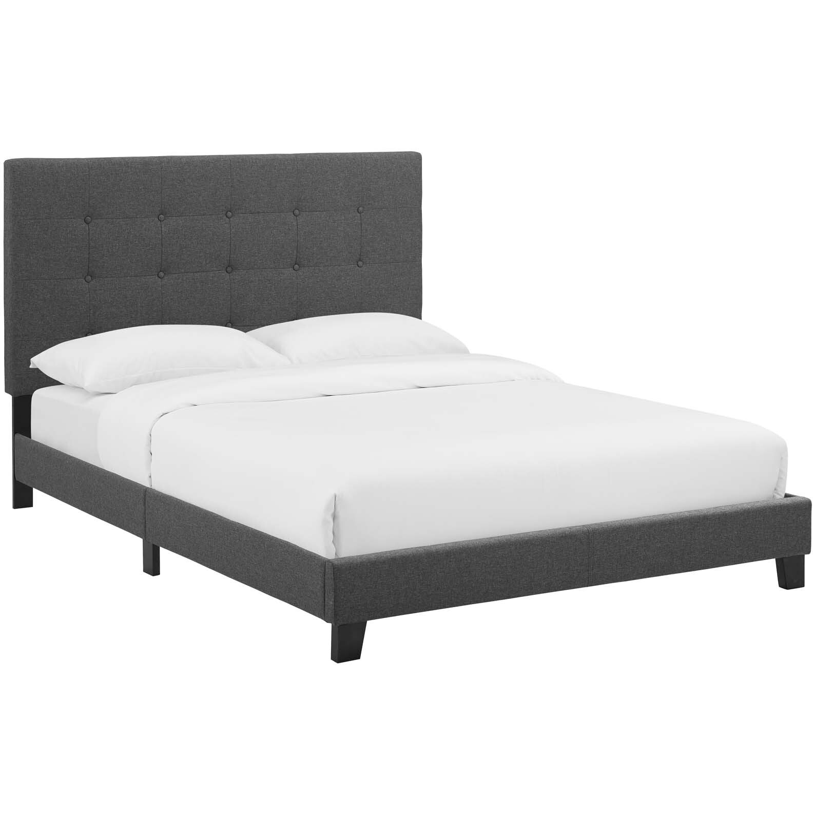 Melanie Full Tufted Button Upholstered Fabric Platform Bed - Gray