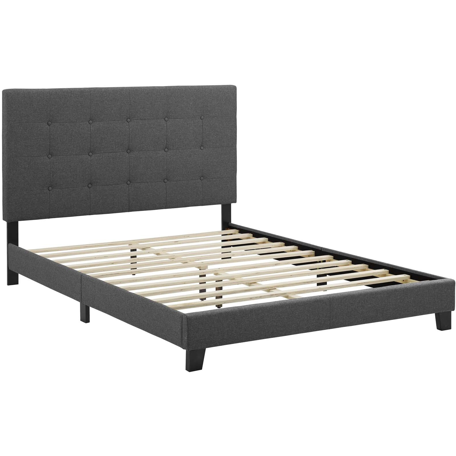 Melanie Full Tufted Button Upholstered Fabric Platform Bed - Gray