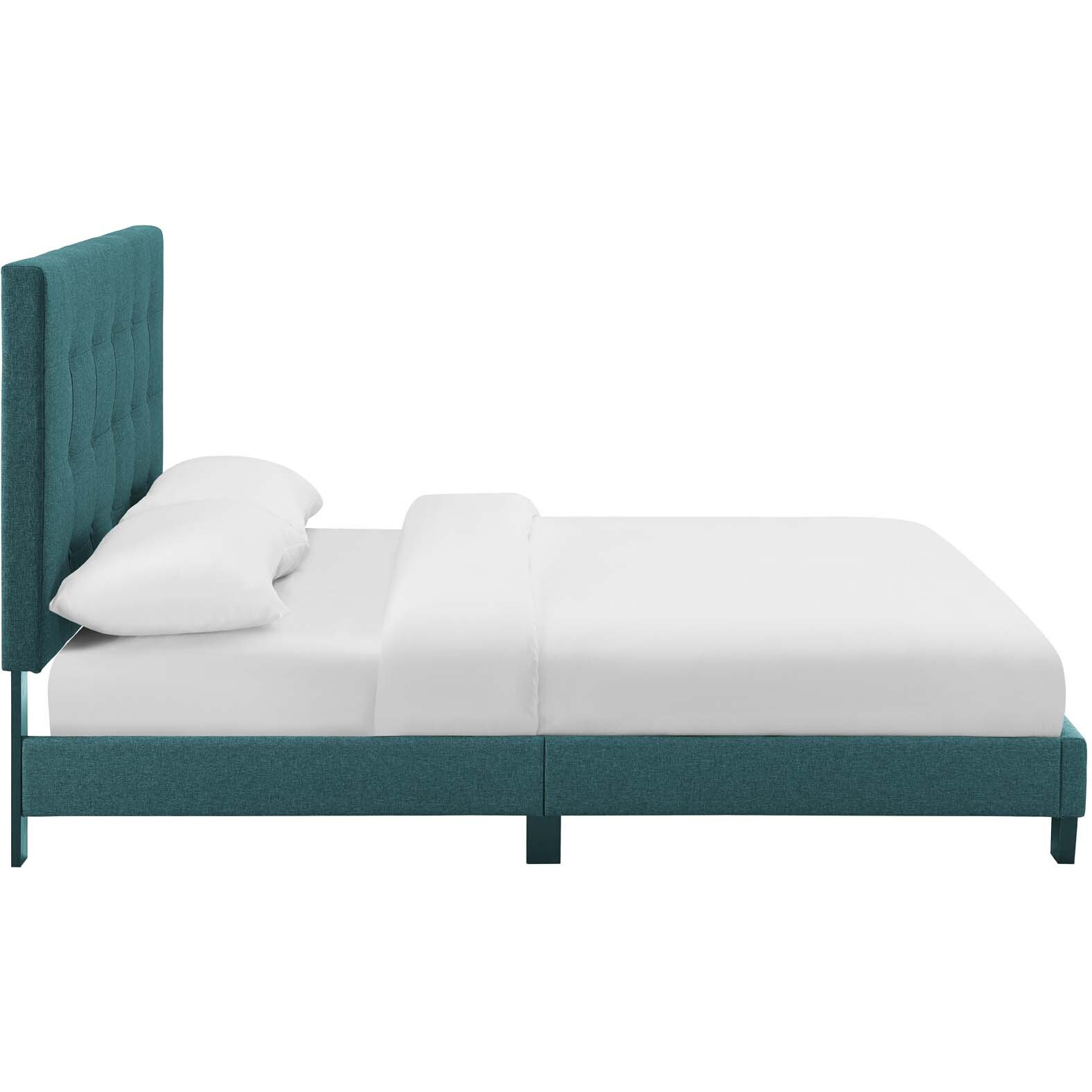 Melanie Queen Tufted Button Upholstered Fabric Platform Bed - Teal