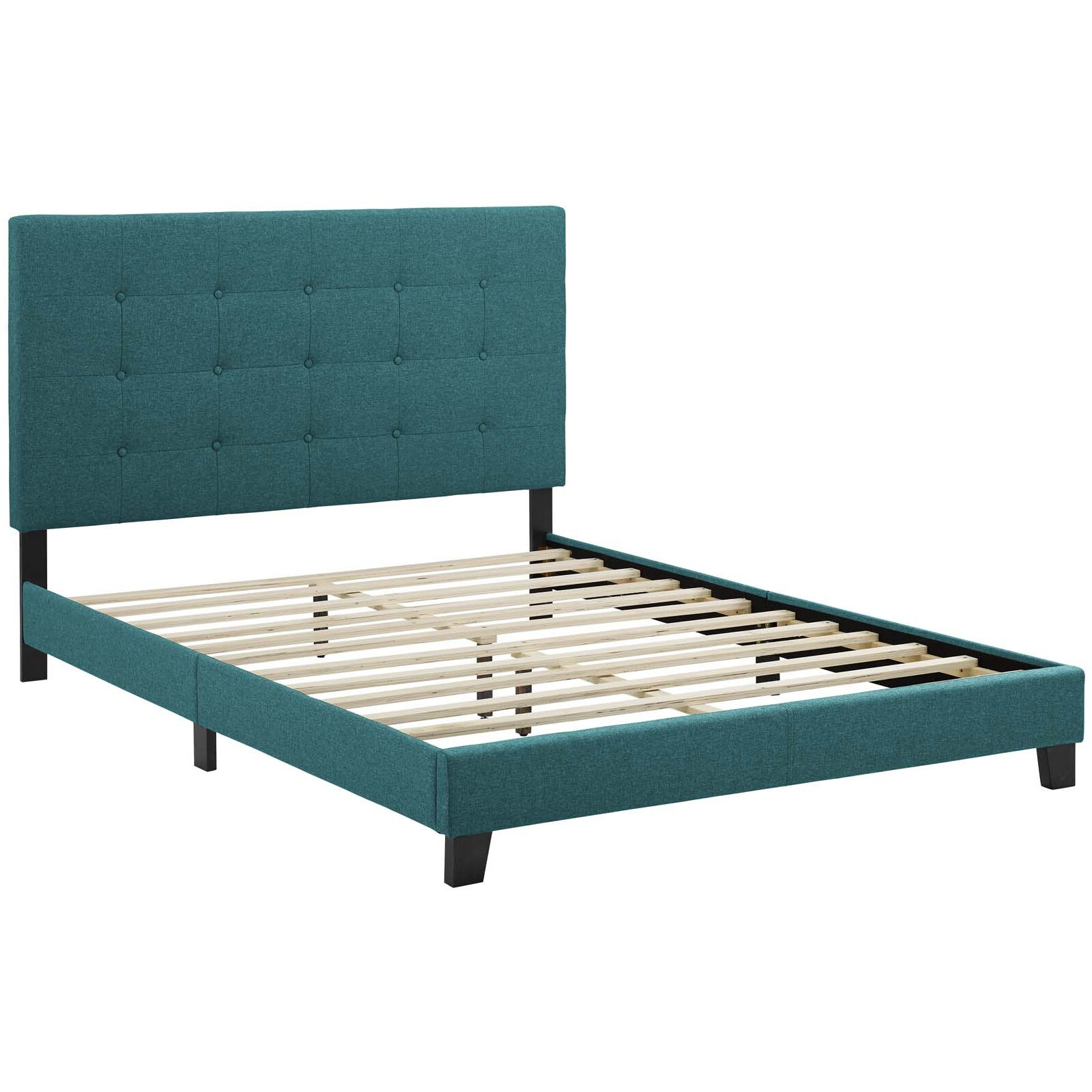 Melanie Queen Tufted Button Upholstered Fabric Platform Bed - Teal