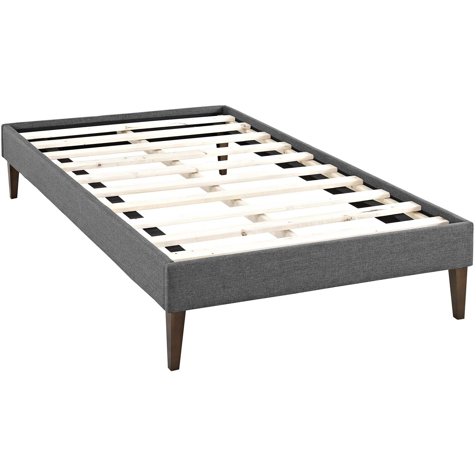 Tessie Twin Fabric Bed Frame with Squared Tapered Legs - Gray