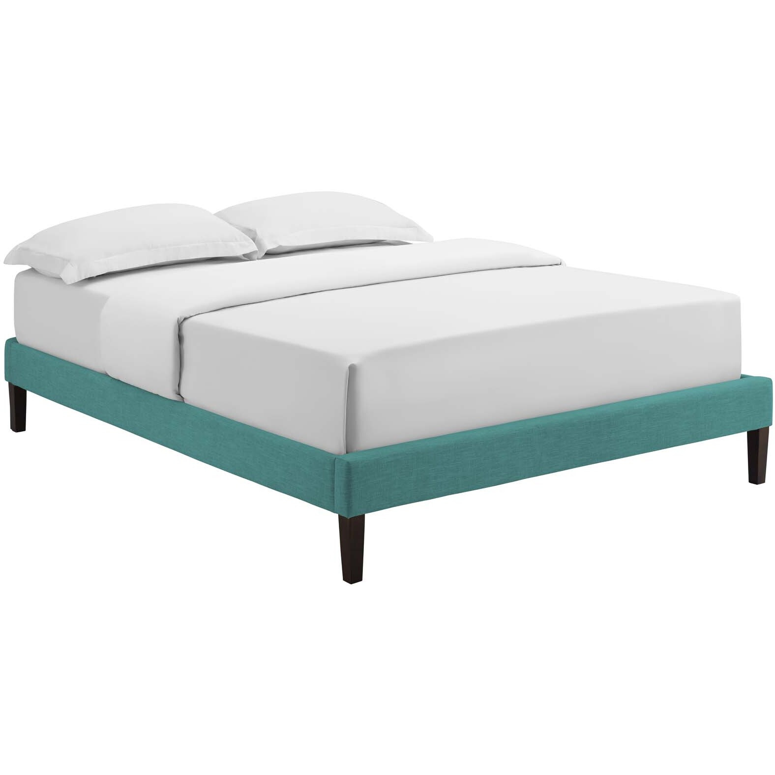Tessie Queen Fabric Bed Frame with Squared Tapered Legs - Teal