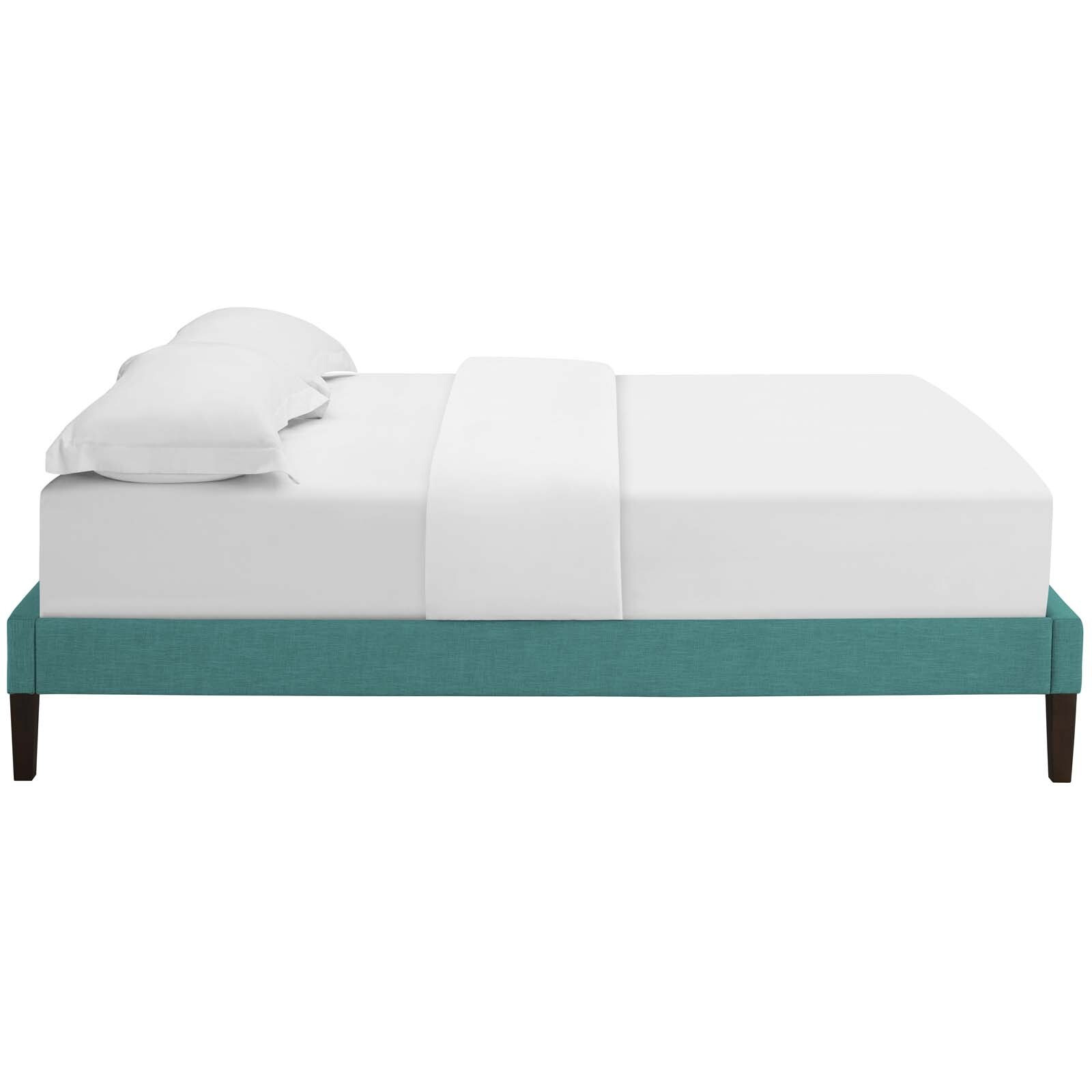 Tessie Queen Fabric Bed Frame with Squared Tapered Legs - Teal