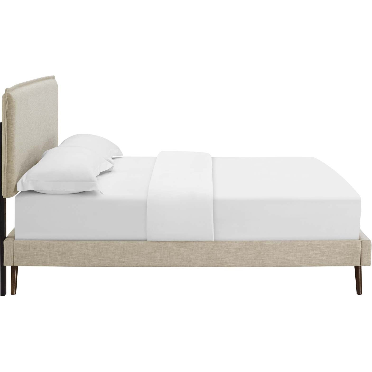 Amaris Queen Fabric Platform Bed with Round Splayed Legs - Beige