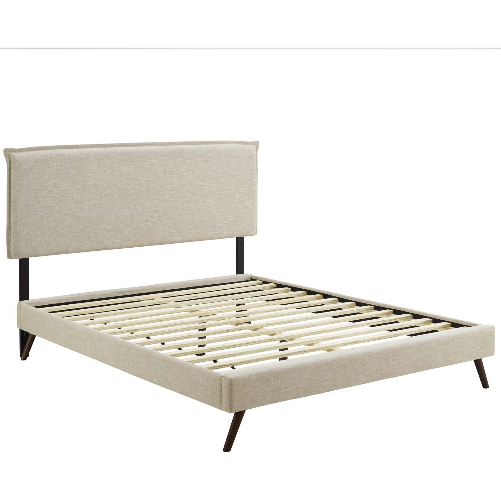 Amaris Queen Fabric Platform Bed with Round Splayed Legs - Beige