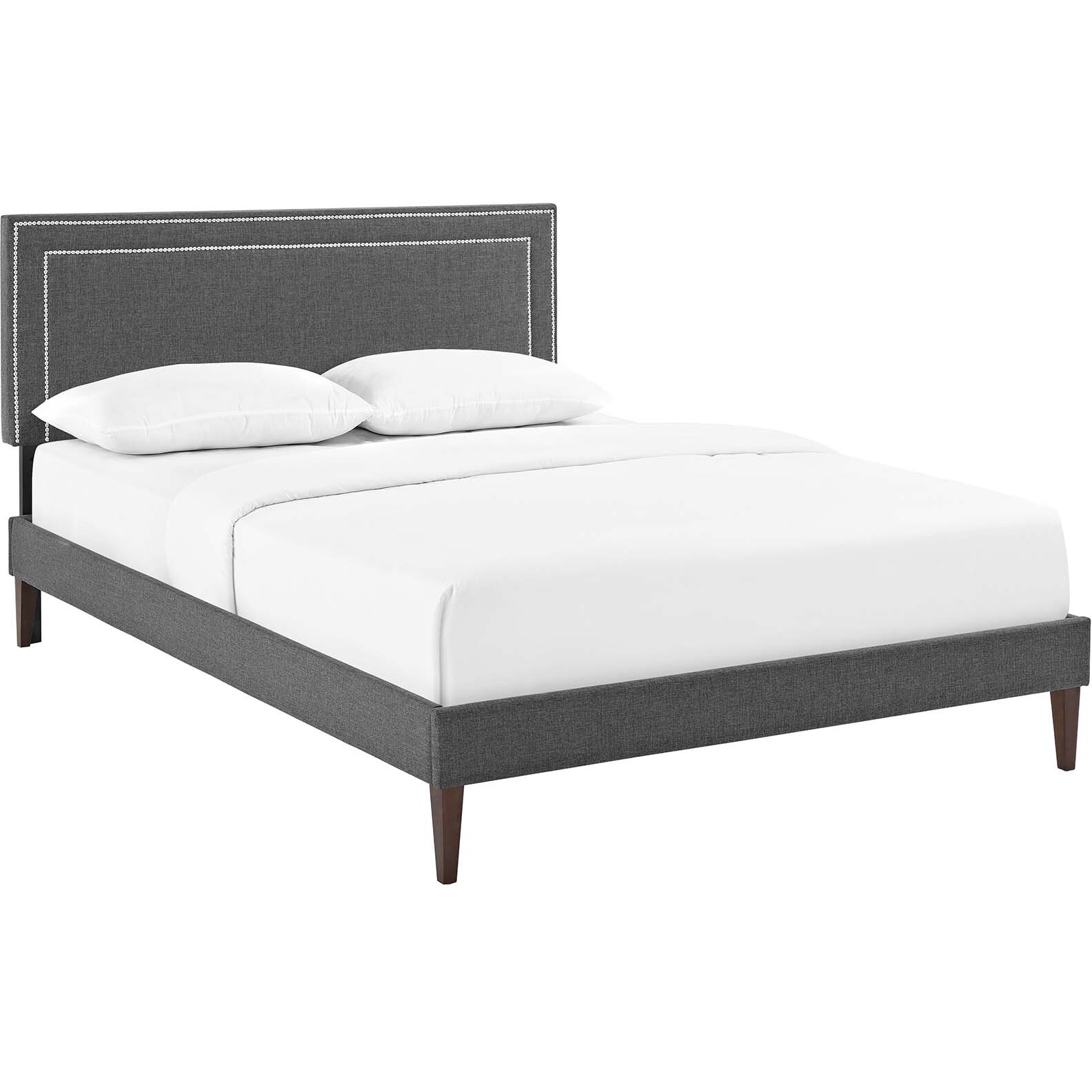 Virginia Queen Fabric Platform Bed with Squared Tapered Legs - Gray