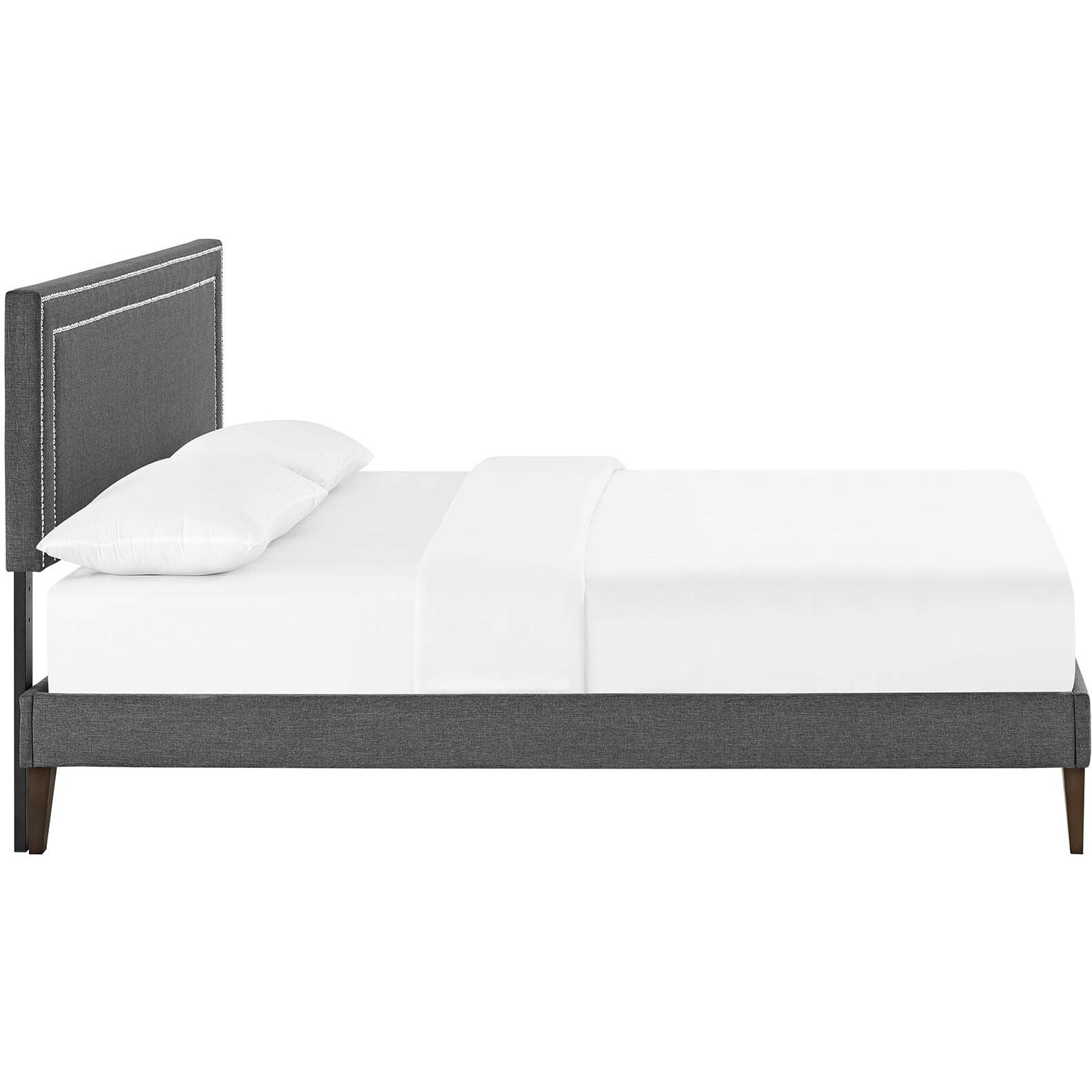 Virginia Queen Fabric Platform Bed with Squared Tapered Legs - Gray