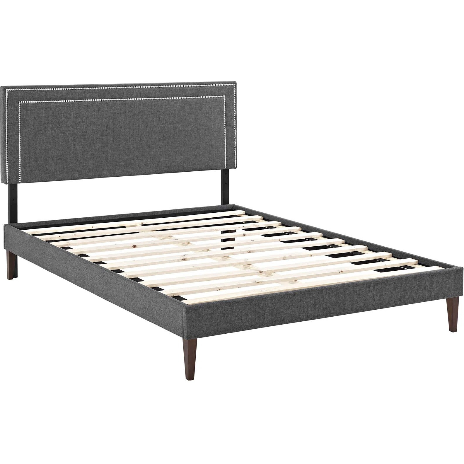 Virginia Queen Fabric Platform Bed with Squared Tapered Legs - Gray