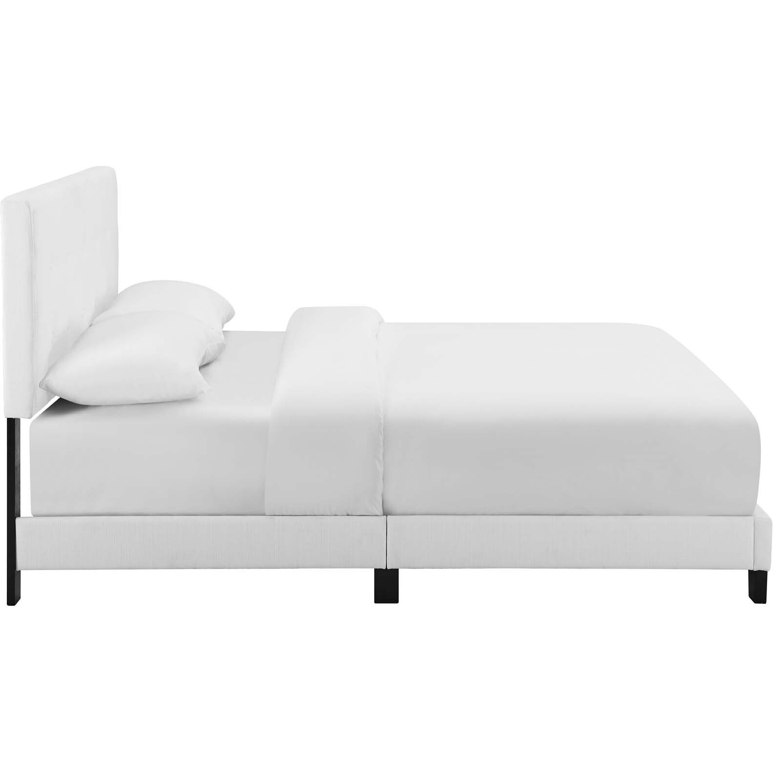 Melanie King Tufted Button Upholstered Fabric Platform Bed - White
