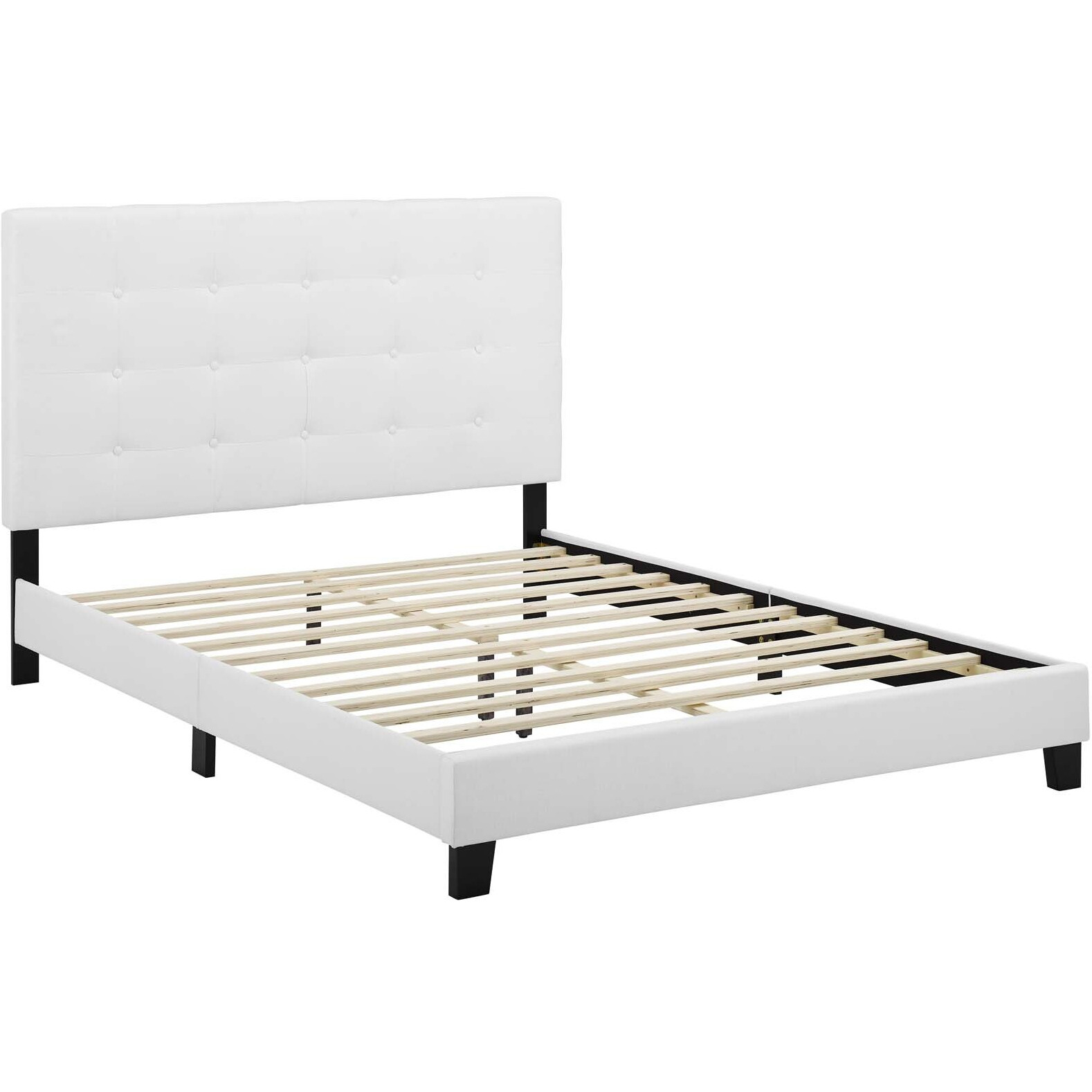 Melanie King Tufted Button Upholstered Fabric Platform Bed - White