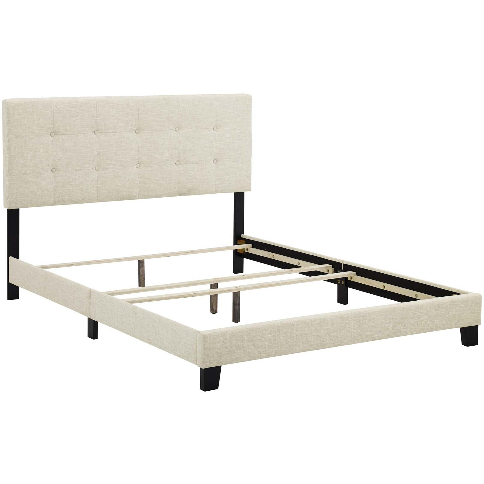 Amira King Upholstered Fabric Bed - Beige