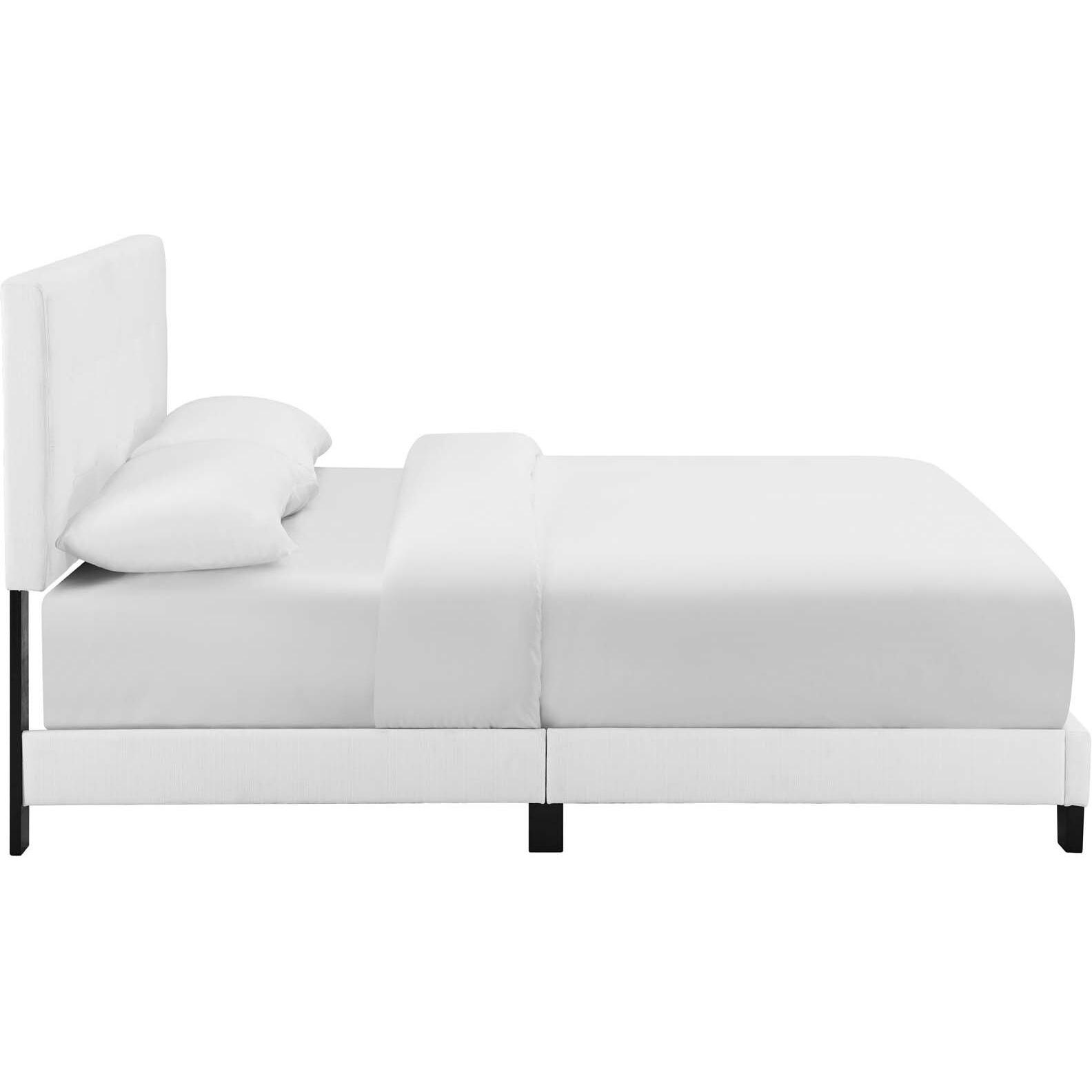 Amira King Upholstered Fabric Bed - White