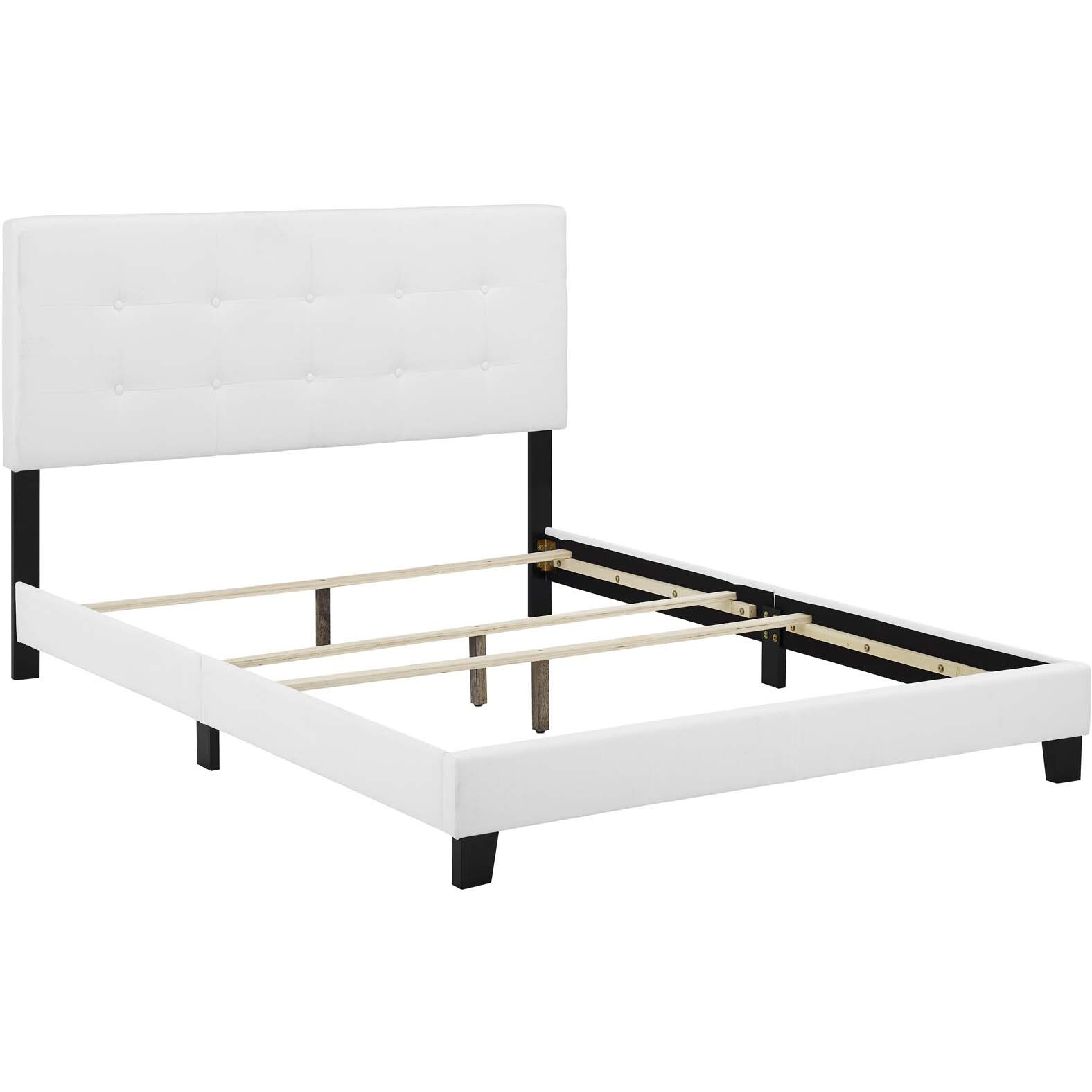Amira King Upholstered Fabric Bed - White