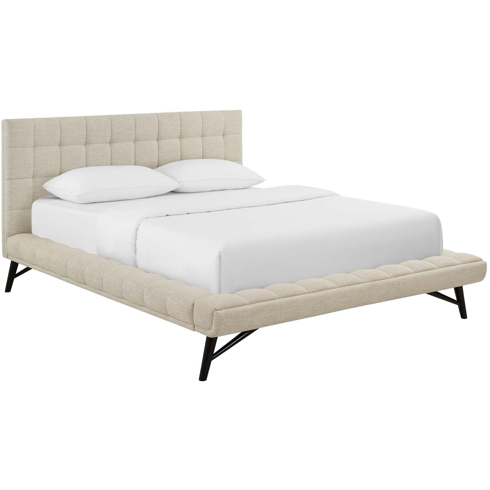 Julia Queen Biscuit Tufted Upholstered Fabric Platform Bed - Beige