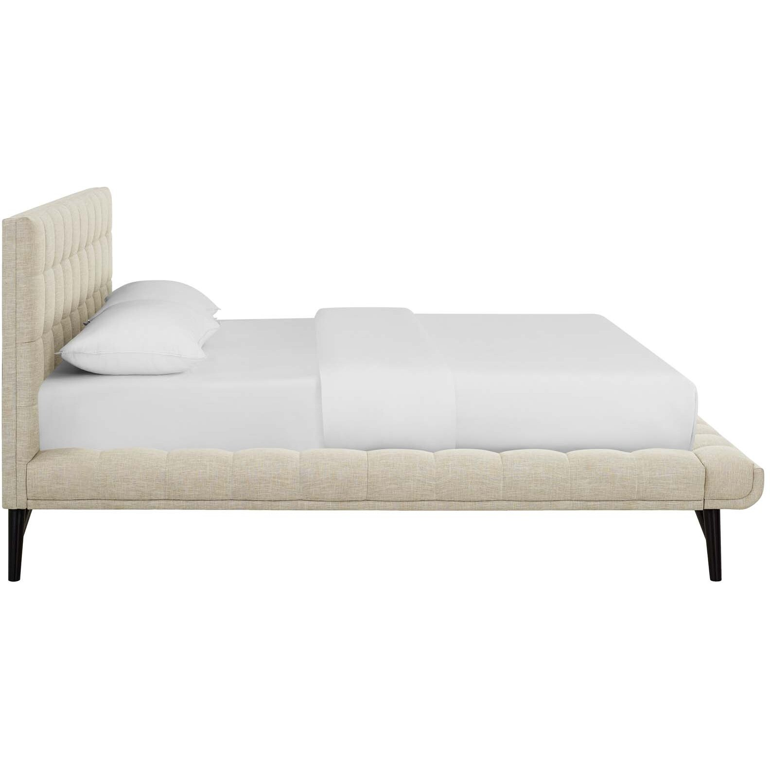 Julia Queen Biscuit Tufted Upholstered Fabric Platform Bed - Beige