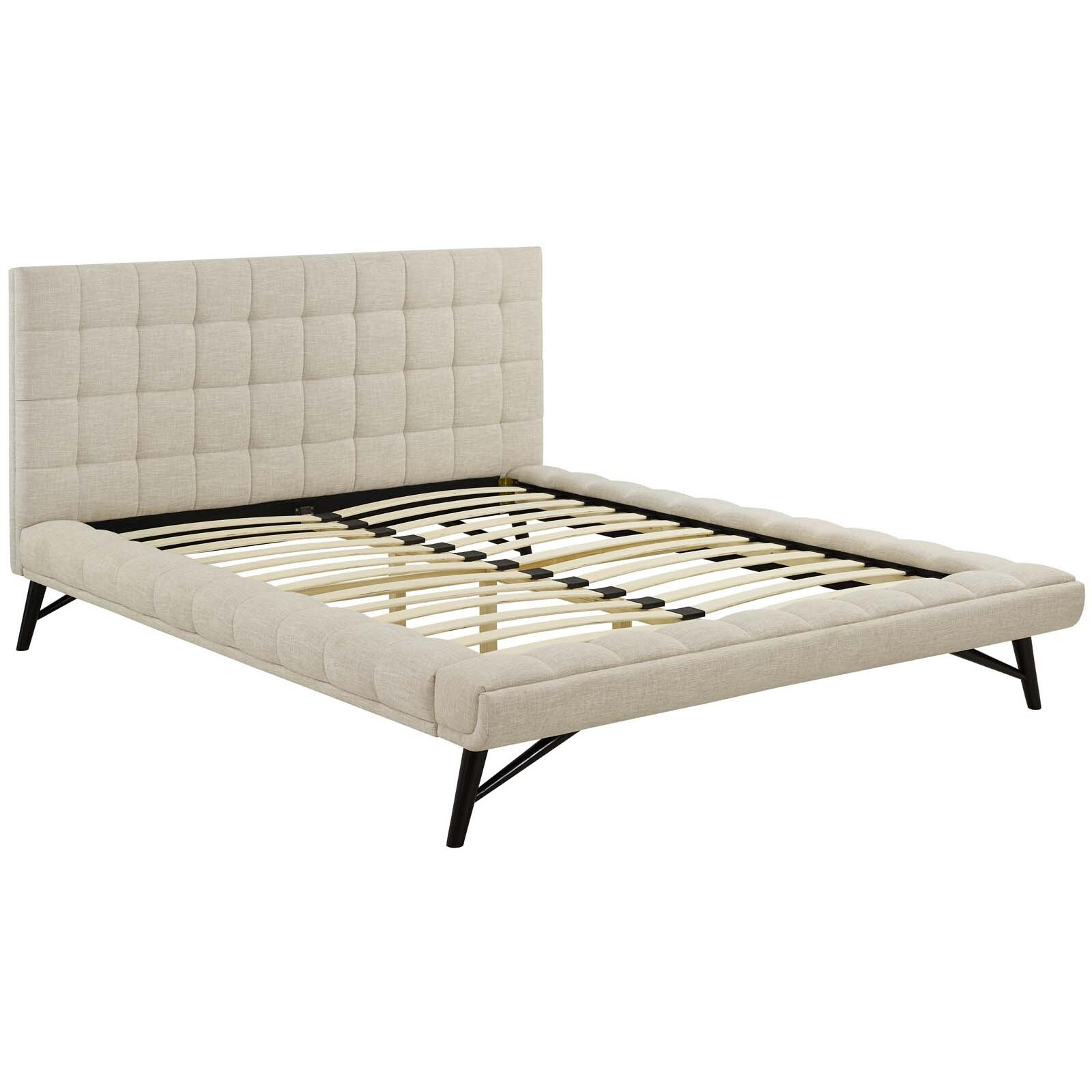 Julia Queen Biscuit Tufted Upholstered Fabric Platform Bed - Beige