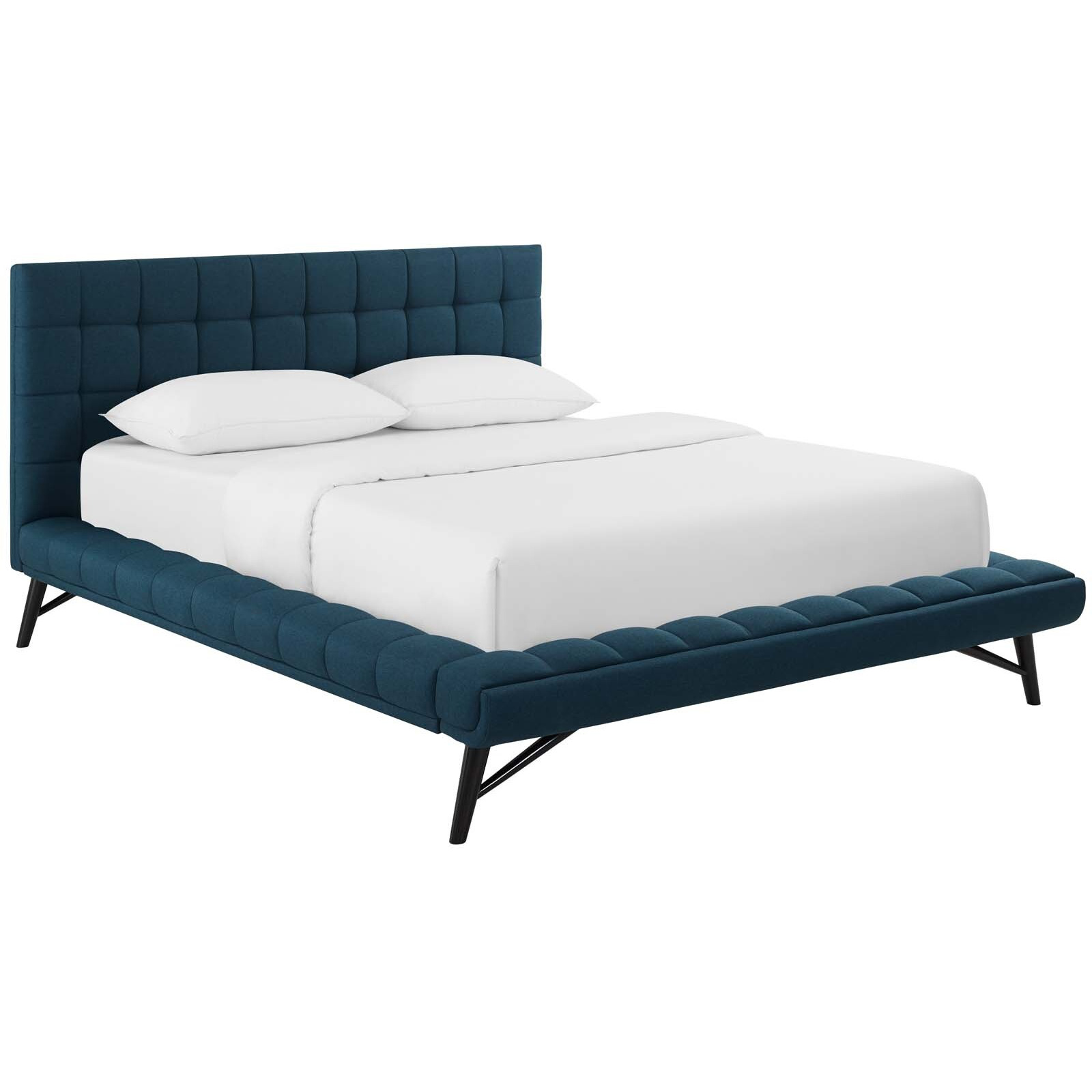 Julia Queen Biscuit Tufted Upholstered Fabric Platform Bed - Blue