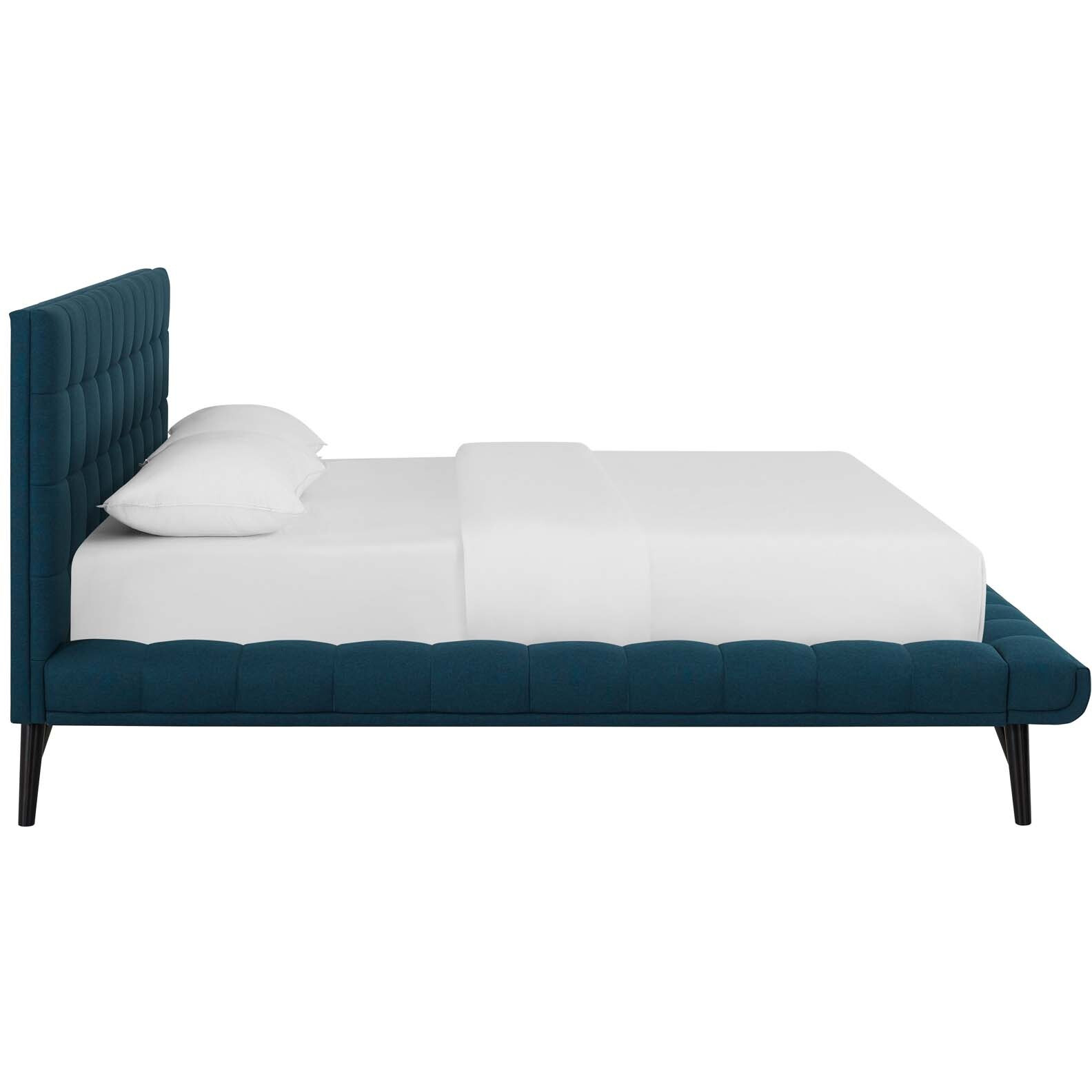 Julia Queen Biscuit Tufted Upholstered Fabric Platform Bed - Blue