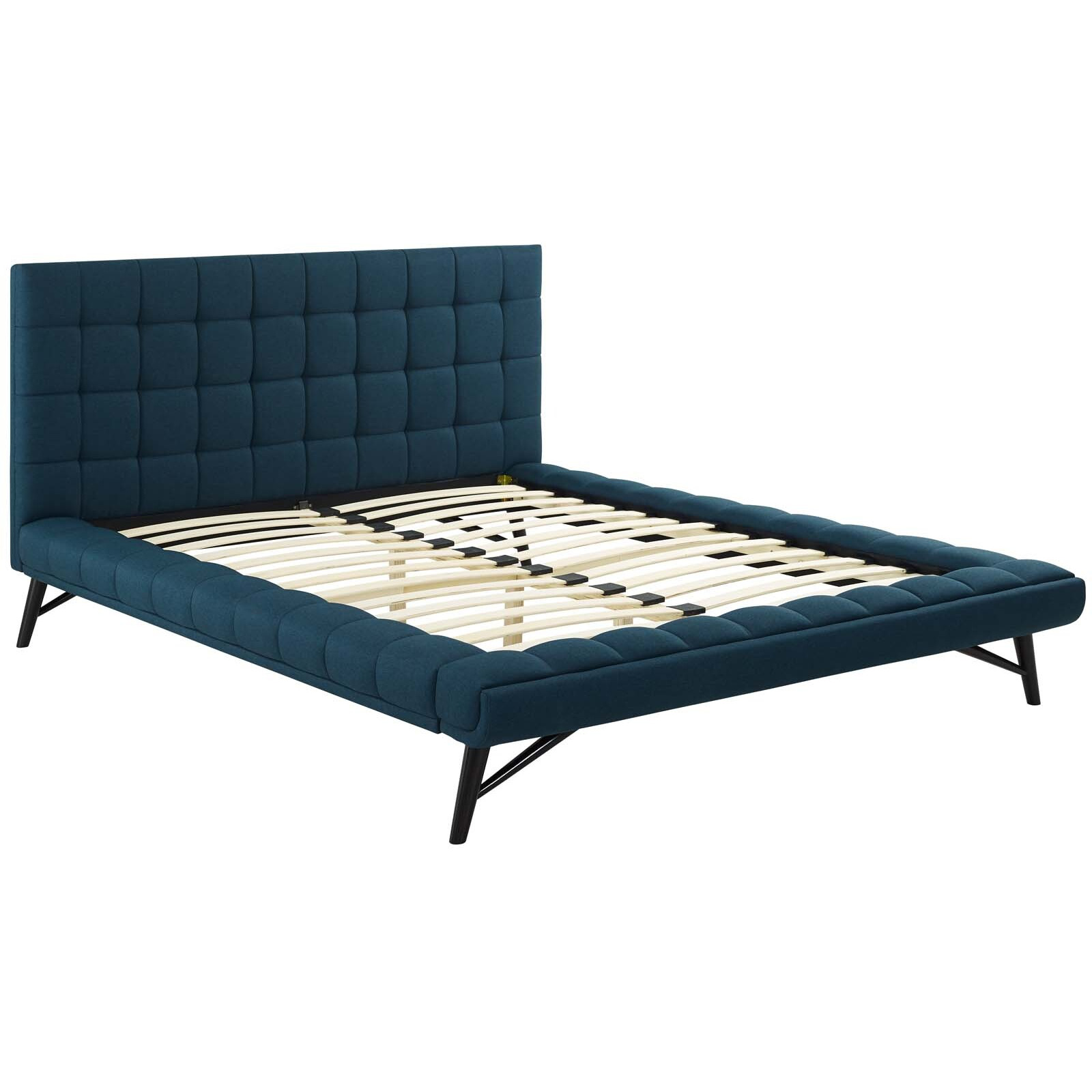 Julia Queen Biscuit Tufted Upholstered Fabric Platform Bed - Blue