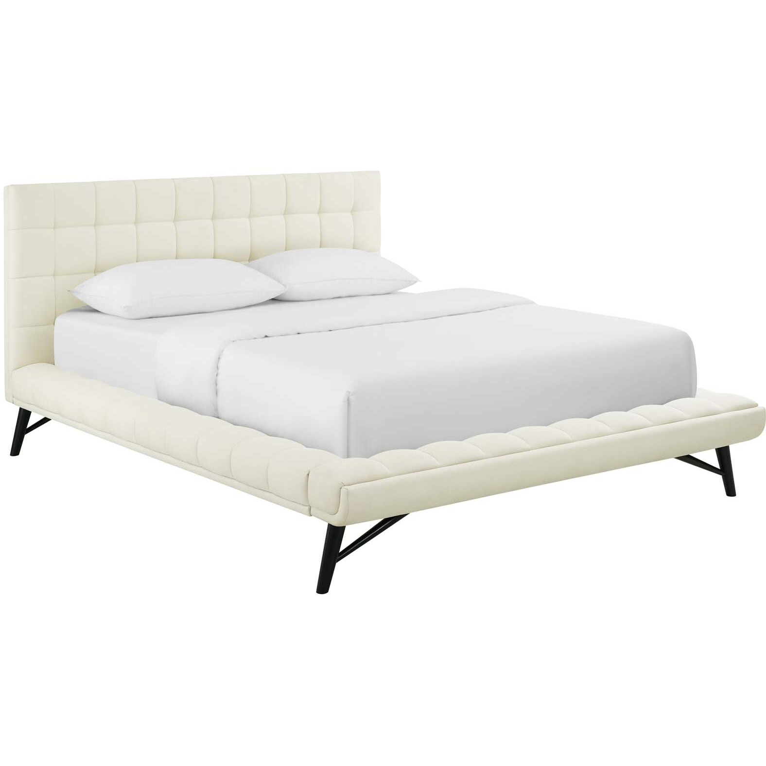Julia Queen Biscuit Tufted Upholstered Fabric Platform Bed - Ivory