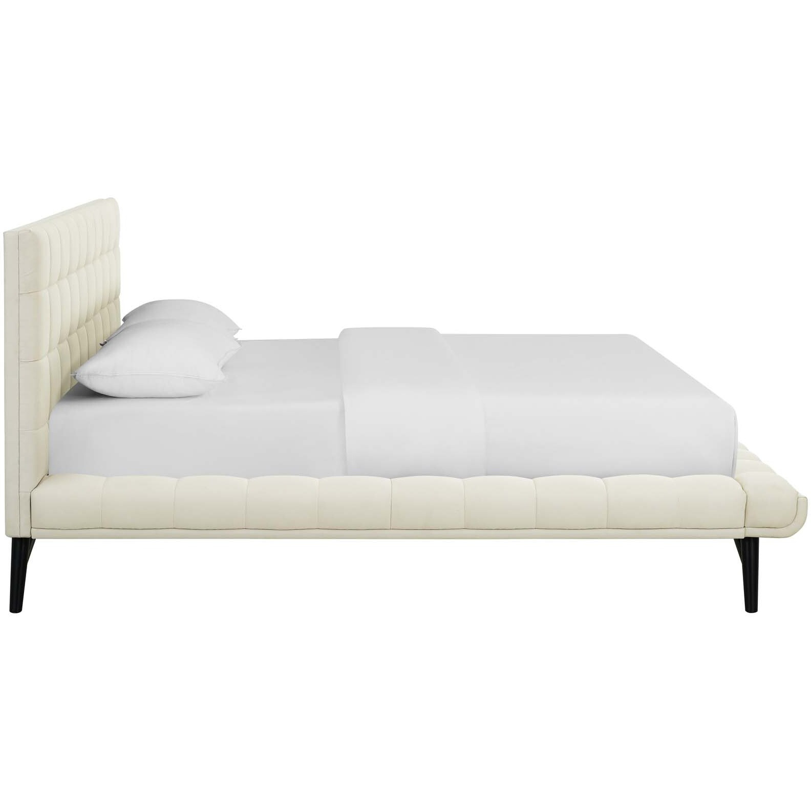 Julia Queen Biscuit Tufted Upholstered Fabric Platform Bed - Ivory