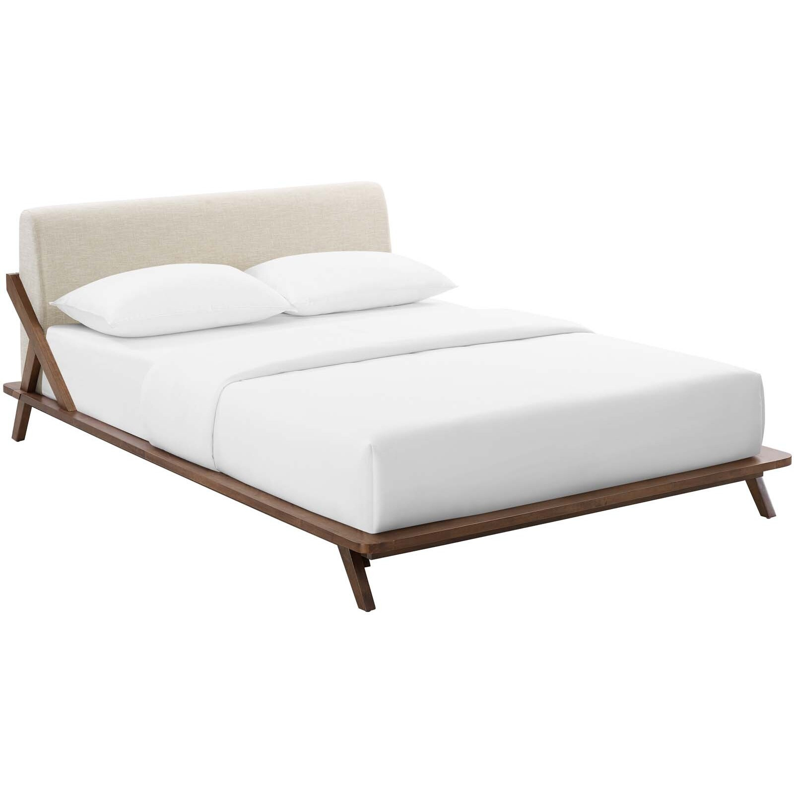 Luella Queen Upholstered Fabric Platform Bed - Walnut Beige