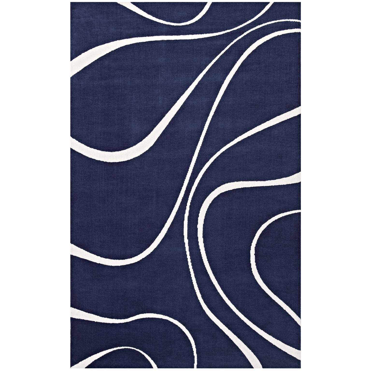 Therese Abstract Swirl 5x8 Area Rug - Navy and Ivory