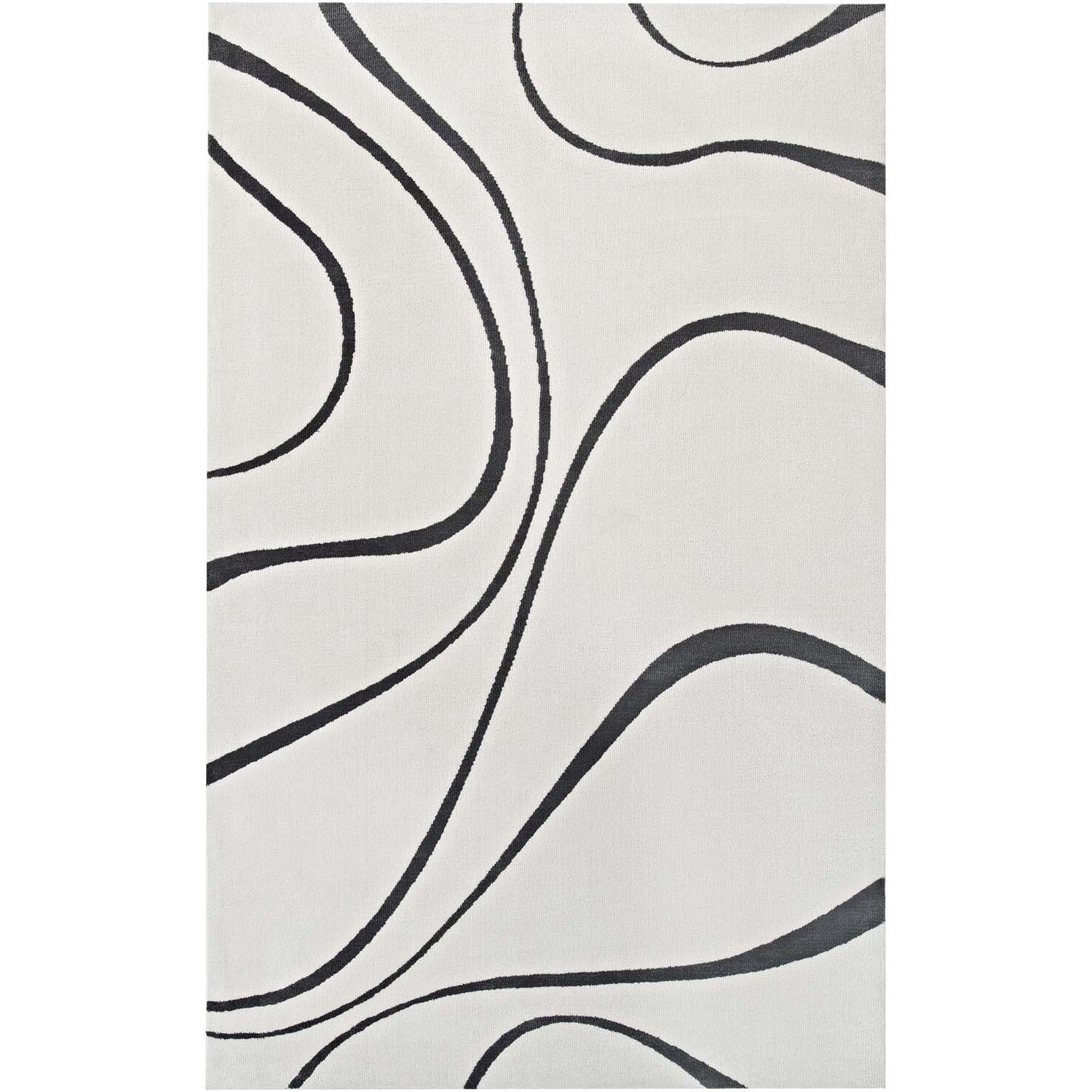 Therese Abstract Swirl 5x8 Area Rug - Ivory and Charcoal