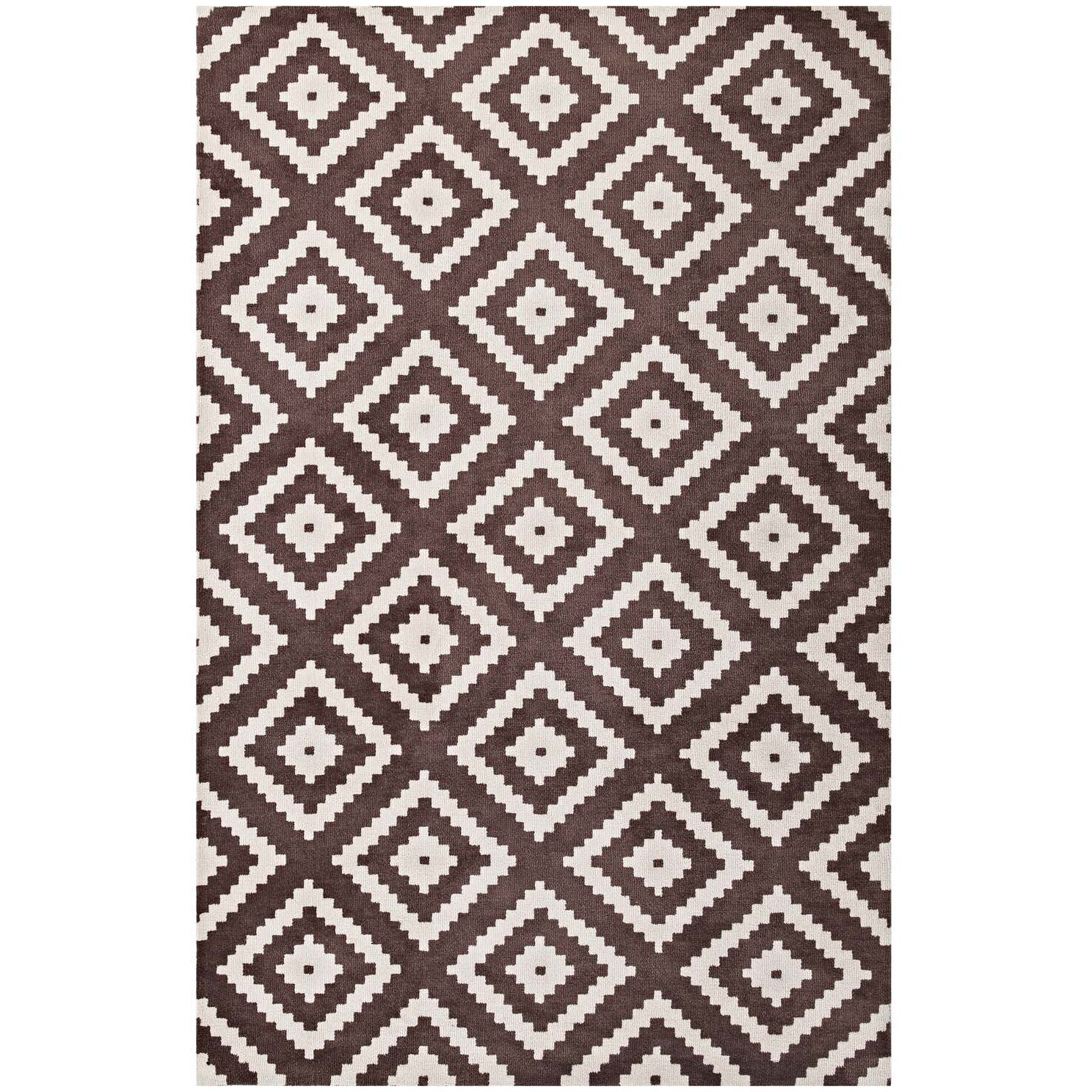 Alika Abstract Diamond Trellis 8x10 Area Rug - Ivory and Brown
