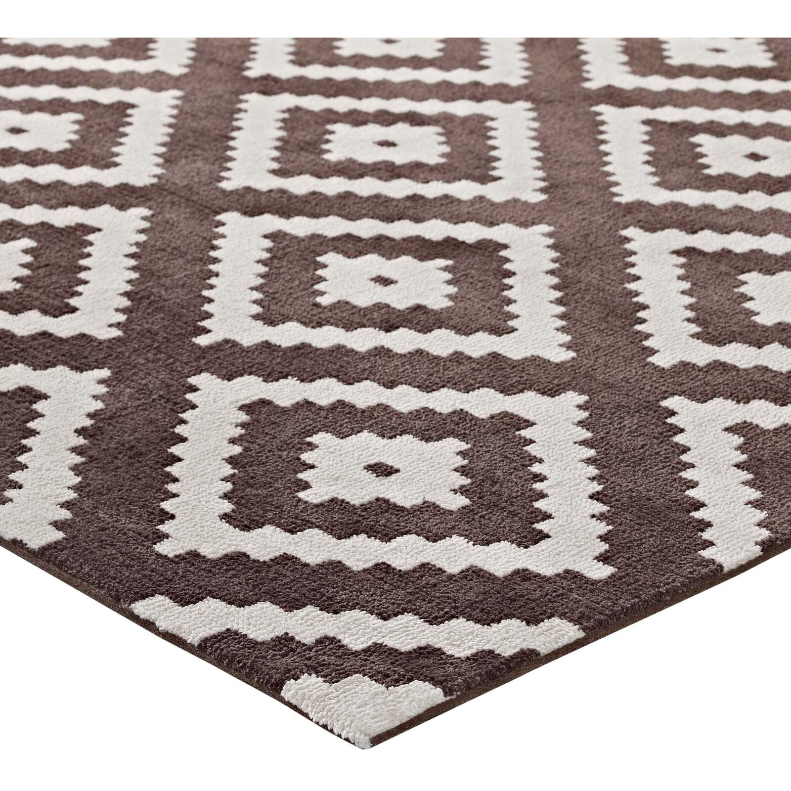 Alika Abstract Diamond Trellis 8x10 Area Rug - Ivory and Brown