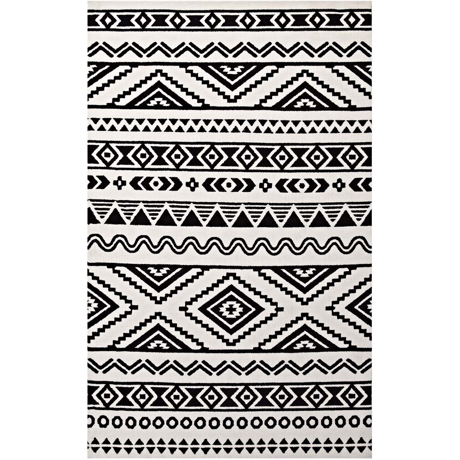 Haku Geometric Moroccan Tribal 8x10 Area Rug - Black and White