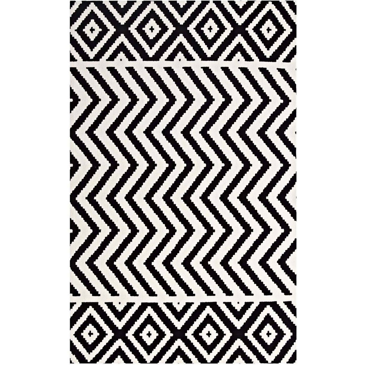 Ailani Geometric Chevron / Diamond 8x10 Area Rug - Black and White