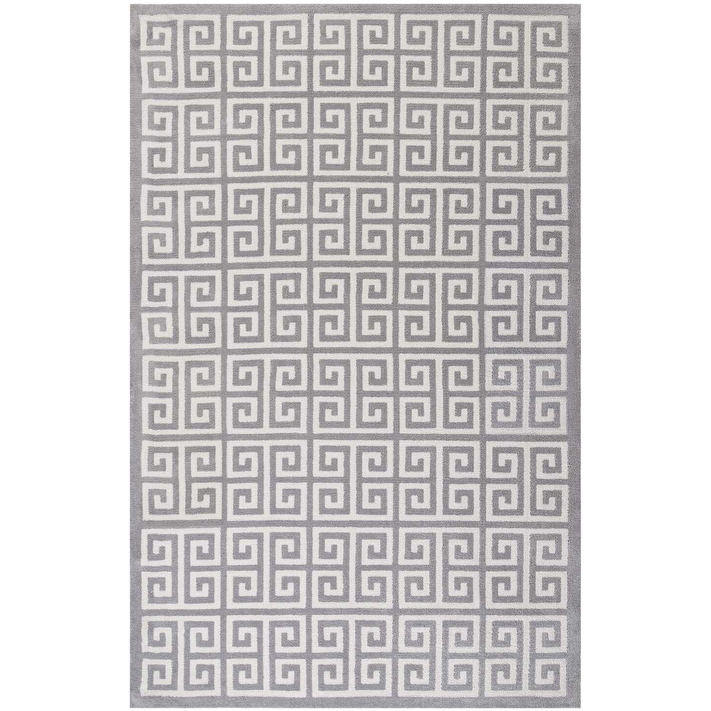 Freydis Greek Key 5x8 Area Rug - White and Light Gray