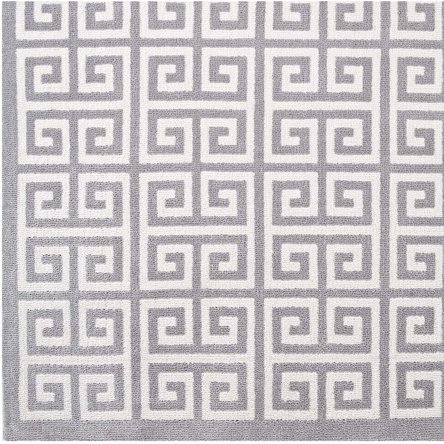 Freydis Greek Key 5x8 Area Rug - White and Light Gray