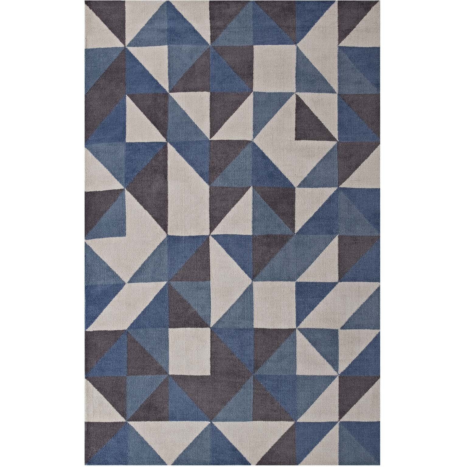 Kahula Geometric Triangle Mosaic 5x8 Area Rug - Blue, White and Gray