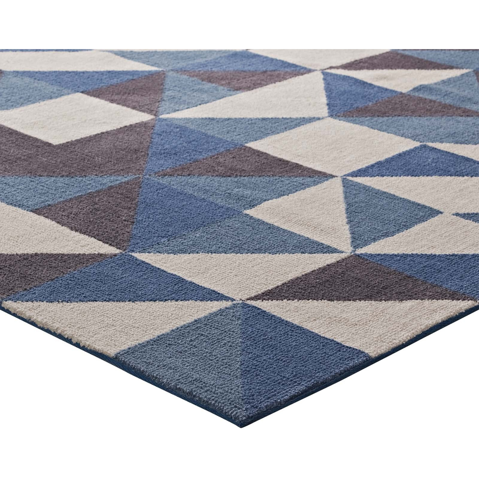 Kahula Geometric Triangle Mosaic 5x8 Area Rug - Blue, White and Gray