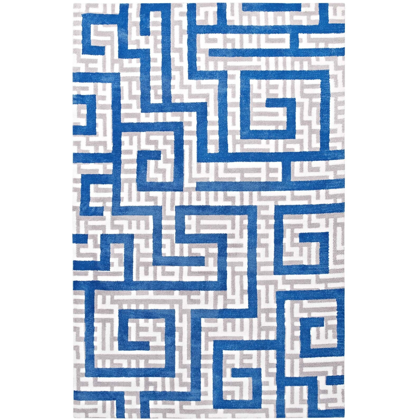 Nahia Geometric Maze 8x10 Area Rug - Ivory, Light Gray and Blue