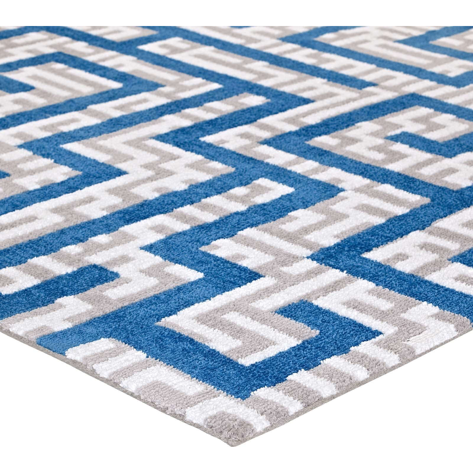 Nahia Geometric Maze 8x10 Area Rug - Ivory, Light Gray and Blue
